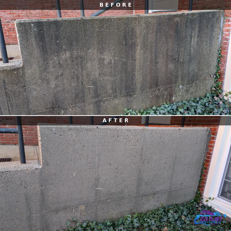 Before and after retaining wall cleaning in Exeter, NH