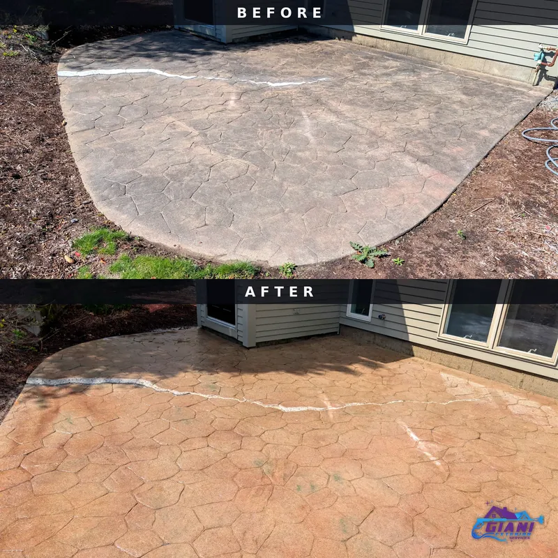 Before and after concrete & patio cleaning in Newmarket, NH