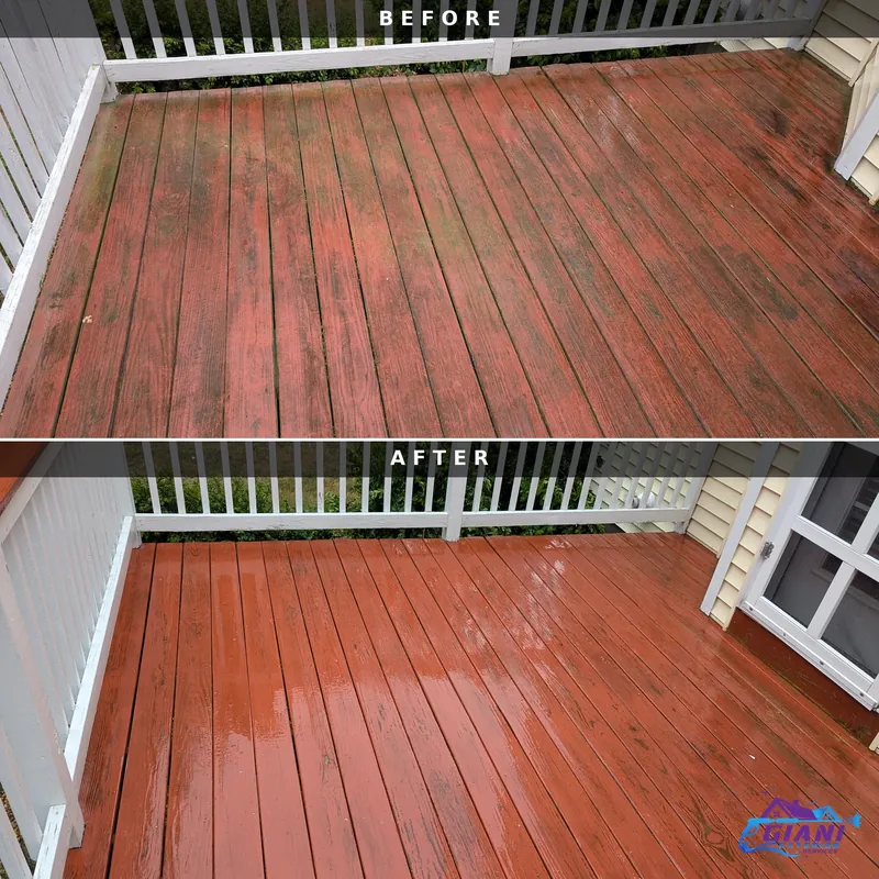 Before and after deck cleaning in Brentwood, NH