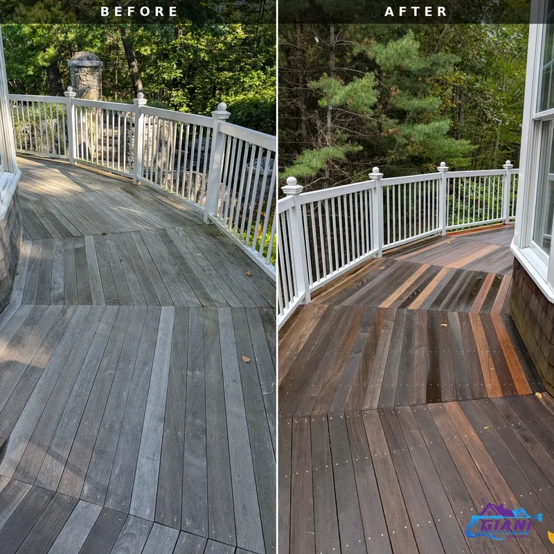 Before and after deck cleaning in Durham, NH