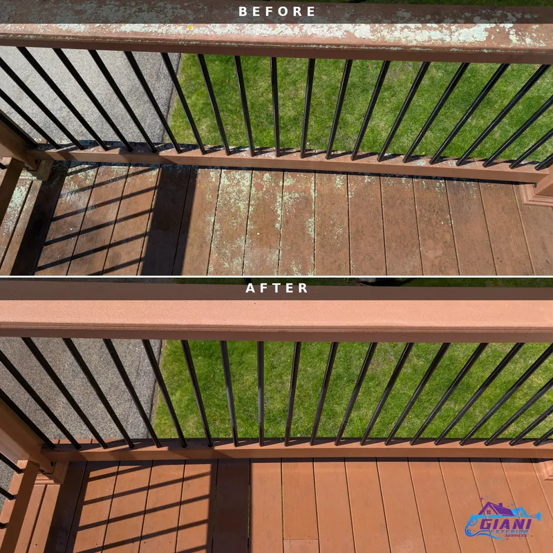 Before and after deck and railing cleaning in Exeter, NH