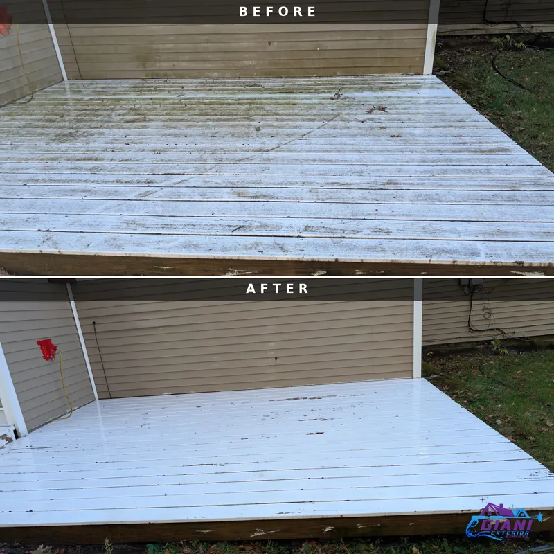 Before and after deck cleaning in Northwood, NH