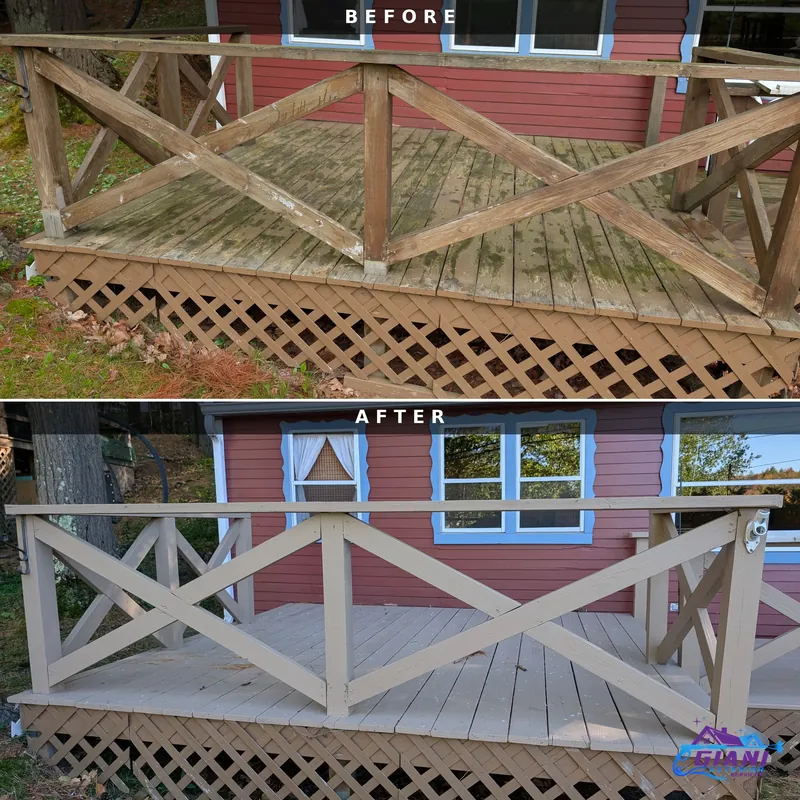 Before and after deck wash and stain in Nottingham, NH