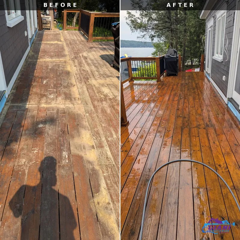 Before and after deck cleaning in Wolfeboro, NH