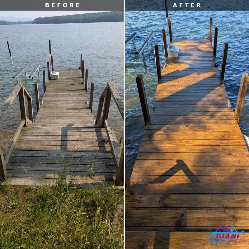 Before and after dock cleaning in Wolfeboro, NH