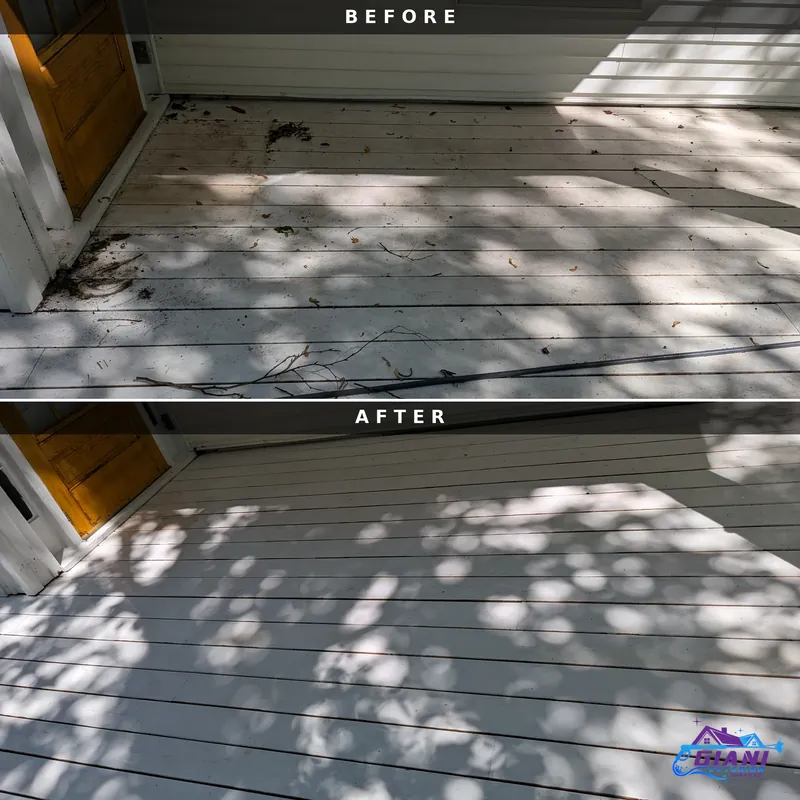 Before and after porch cleaning in Hampton Falls, NH