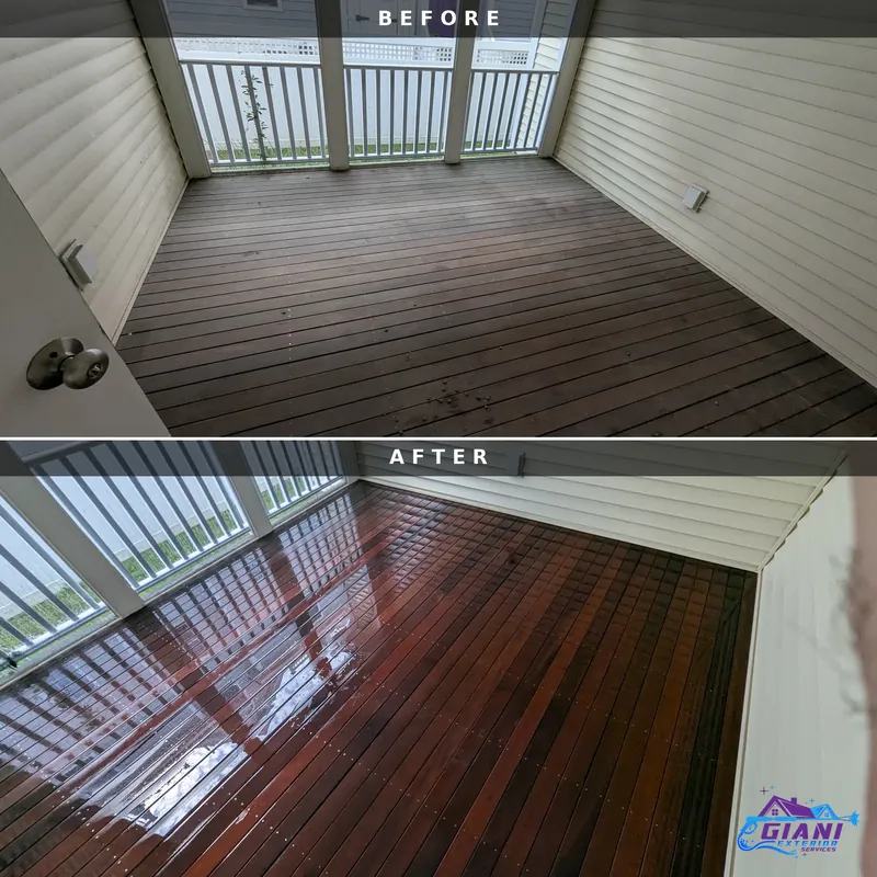 Before and after porch cleaning in Hampton, NH
