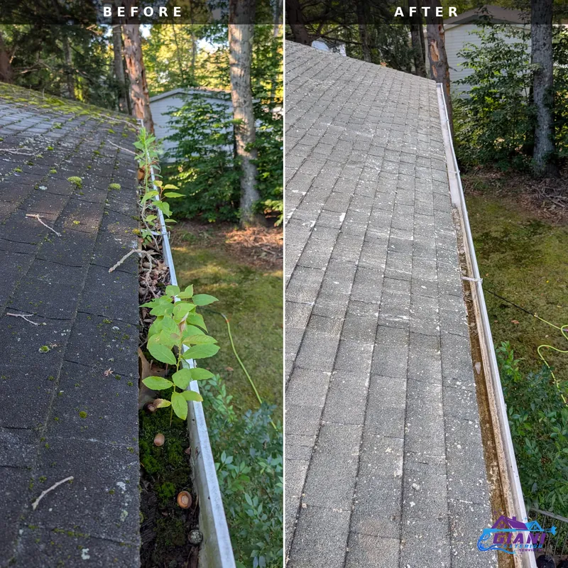 Before and after gutter cleaning in Barnstead, NH