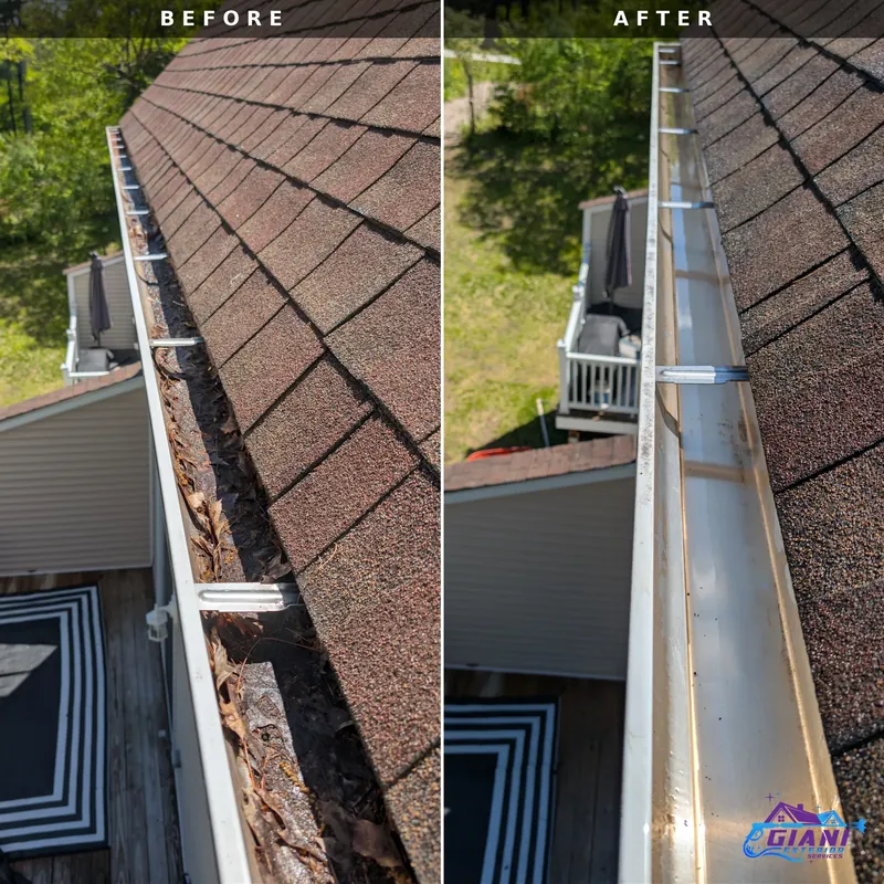Before and after gutter cleaning in Nottingham, NH