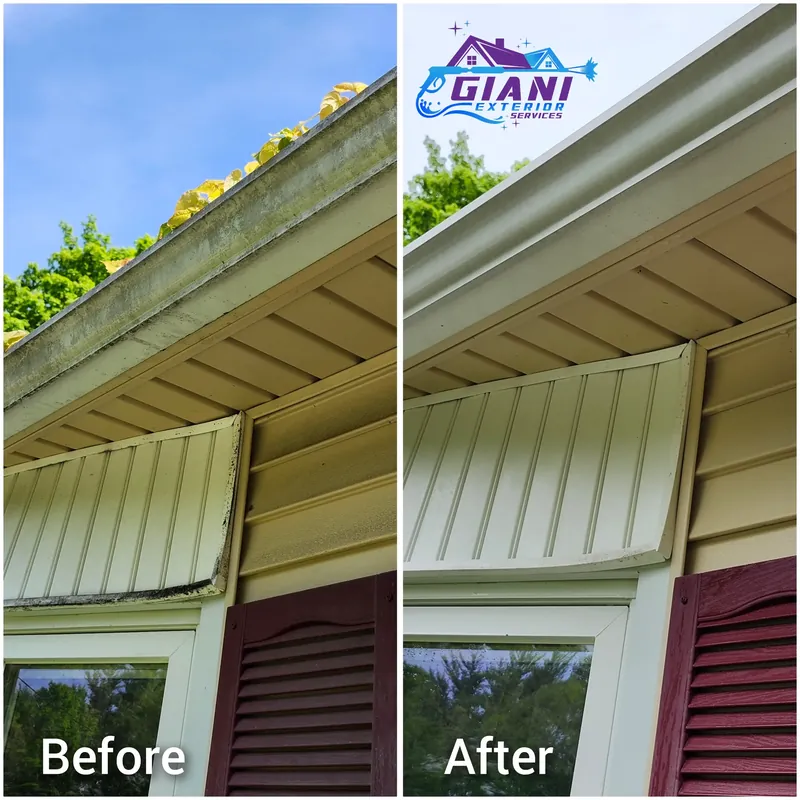 Before and after gutter cleaning in Hampton, NH