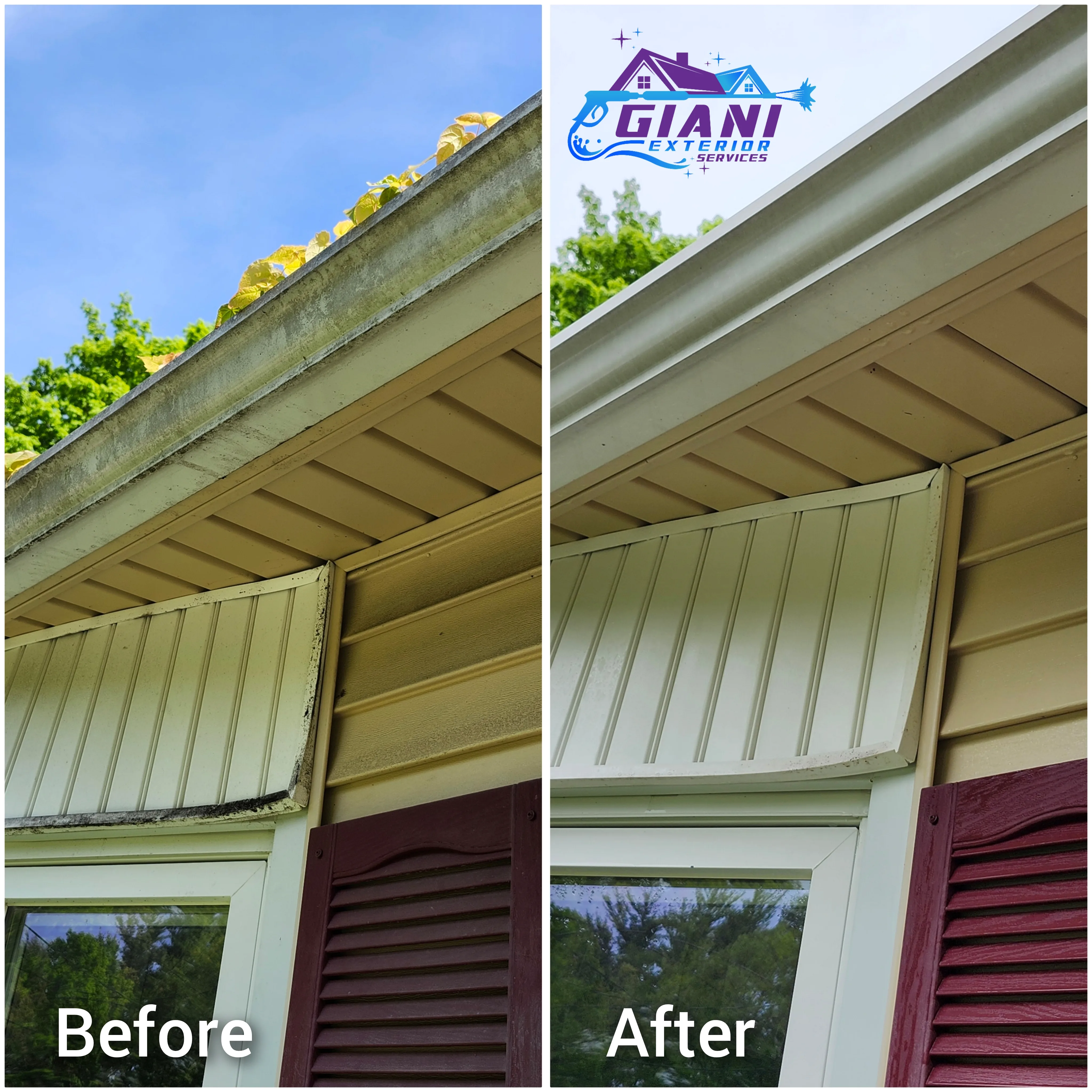 Before and after gutter cleaning — Hampton, NH
