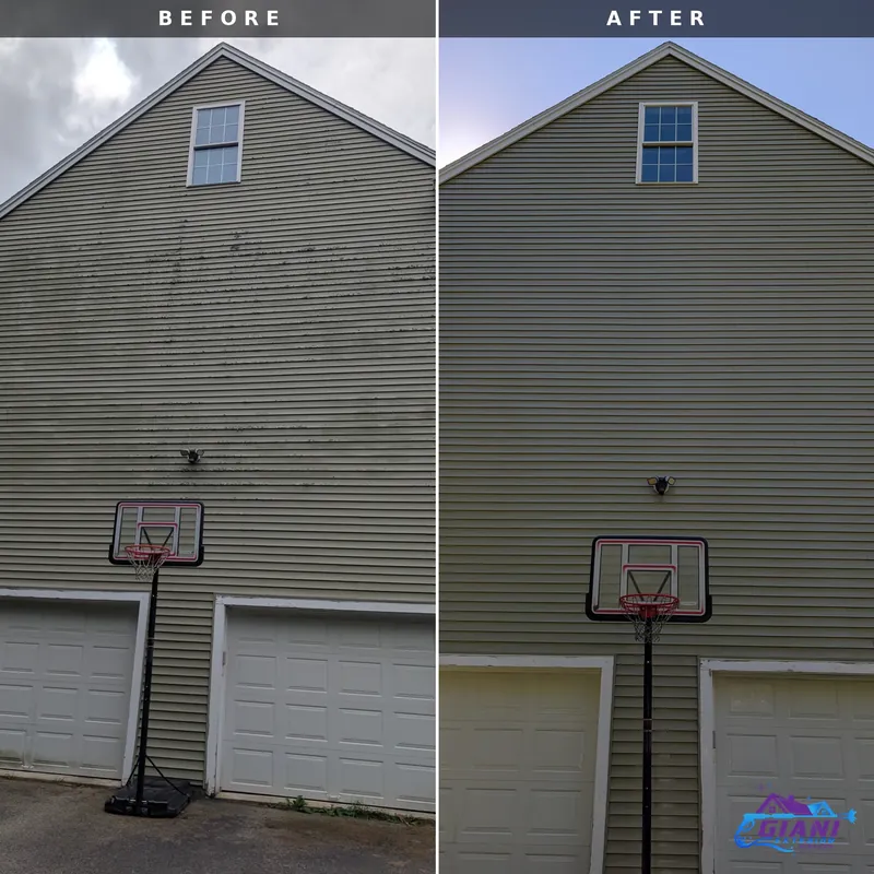 Before and after house washing in Brentwood, NH