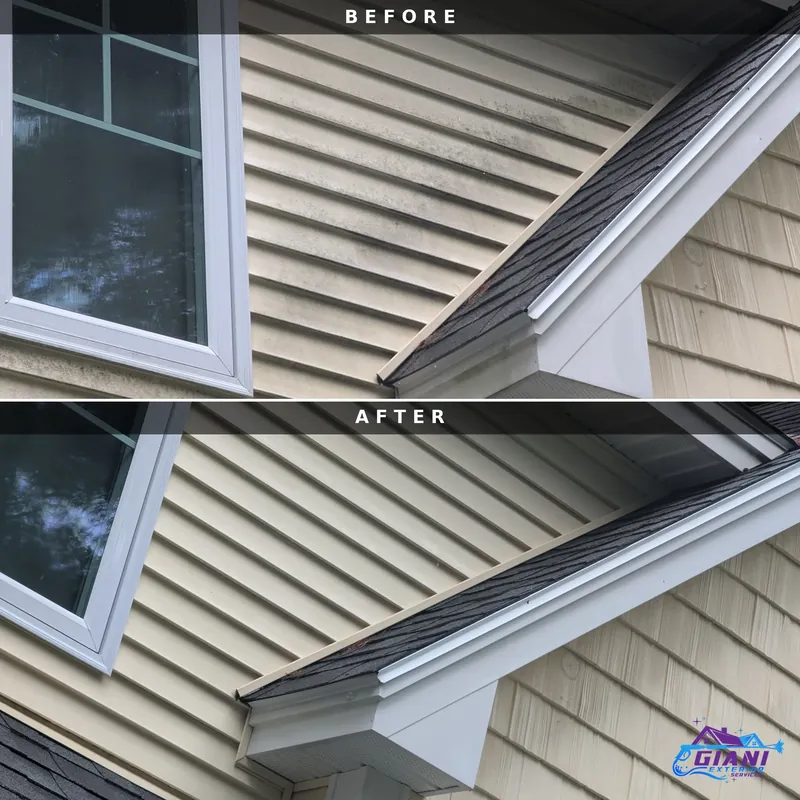 Before and after house washing in Dover, NH