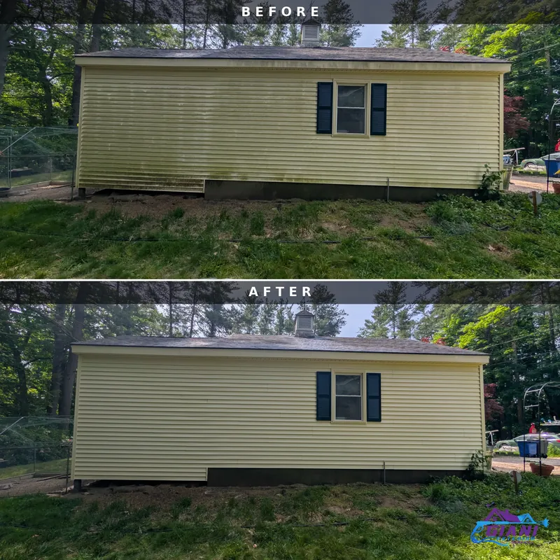 Before and after house washing in Durham, NH