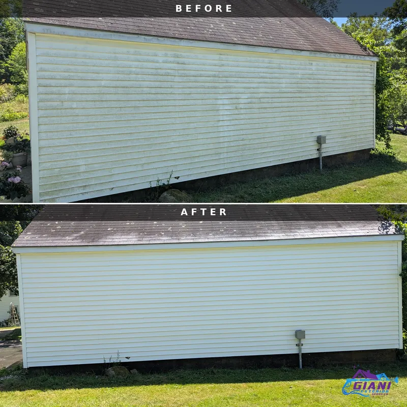 Before and after house washing in Hampton Falls, NH