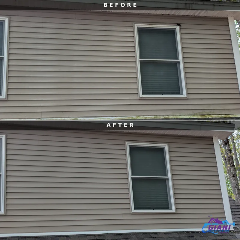 Before and after house washing in Newfield, ME