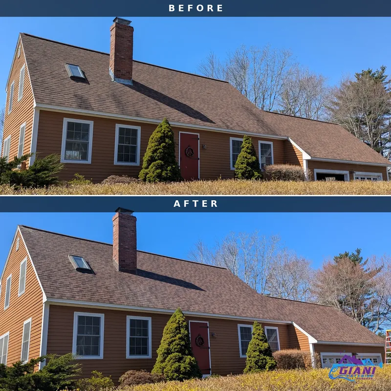 Before and after roof washing in Hampton, NH