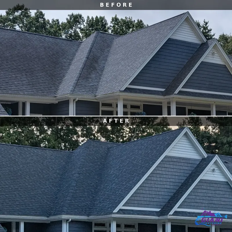 Before and after roof washing in Haverhill, MA