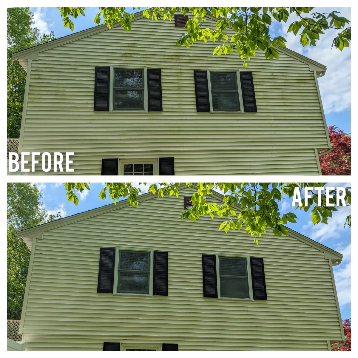 House soft wash result in NH — clean siding after professional washing